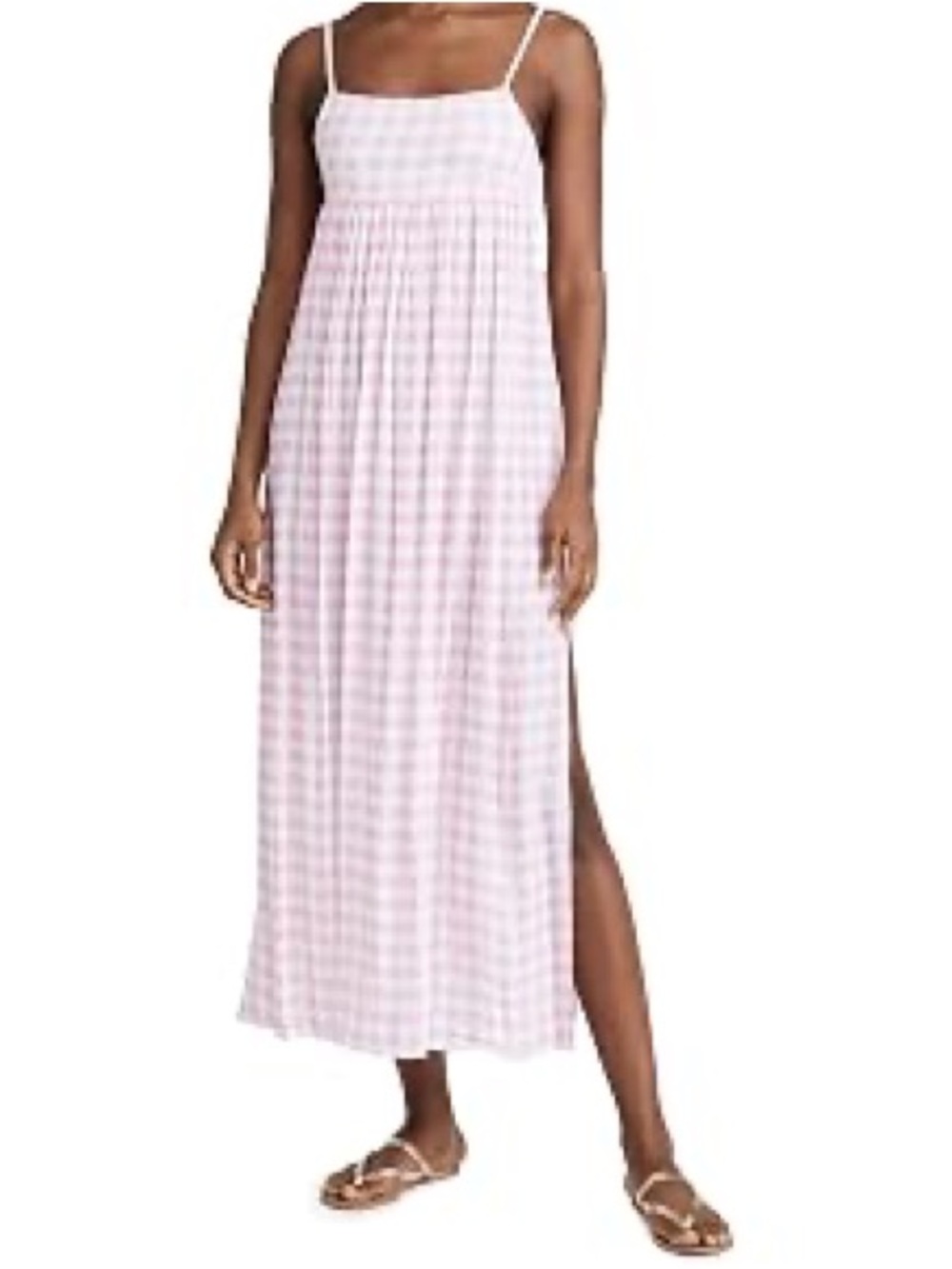 Pink Gingham Spaghetti-Strap Maxi Dress